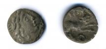 Coin, ancient British, silver, found by metal-detectorist reportedly beside Rushmere Pond, Hambledon, Hampshire, issued by Tincommius.