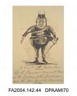 Cartoon sketch, pen and ink, the Claimant, very stout, bursting out of the Carabineers' uniform, circa 1871-1872vol 2, page 47