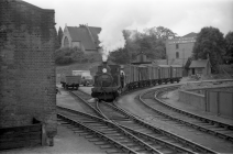 Digital image copy at 800 dpi of an original black and white print photograph retained by donor of Mike Peart, showing a B4 class 30096 shunting in Winchester City Station.