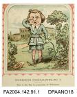 Coloured print, one of a series of nine cartoons satirising the Tichborne v Lushington trial, based on the nursery rhyme 'This is the house that Jack Built'. Depicts the Infant crying in front of Tichborne House. Circa 7 July-7 November 1871.vol 2, pag