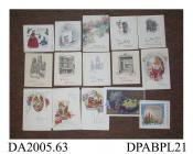Christmas card, 15 examples, unused in contemporary envelopes, various publishers, c1930-1950