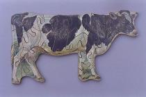 Jigsaw puzzle, wood, New Dissected Animal Puzzle, friesian cow, made in Germany? late 19th early 20th century.