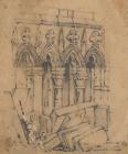 Drawing, pencil drawing, stonework in a church, Andover? Hampshire, by RT, 1847.