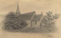 Drawing, pencil drawing, Hartley Maudit Church, Hartley Maudit, Worldham, Hampshire, by AW, 20 July 1873.