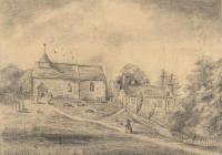 Drawing, pencil drawing, church and rectory, Shalden, Hampshire, mid 19th century.