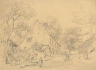 Drawing, pencil drawing, cottages, Bishops Waltham, Hampshire, 1838.
