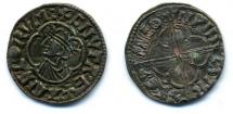 Coin, Anglo-Saxon, silver, issued by Cnut, moneyer, Sewine, at Winchester, Hampshire, 1016 to 1035.