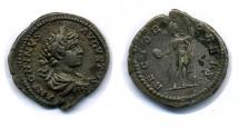 Coin, Roman, silver, found at Rowlings Road, Weeke, Winchester, Hampshire, issued by Septimius Severus, 193 to 211.