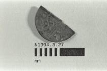 Half a coin, halfpenny, part of a hoard found at White Lane, Greywell, Mapledurwell and Up Nately, Hampshire in 1989, issued by Henry III, minted at Lincoln, Lincolnshire, 1248-1250