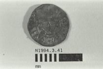 Coin, penny, part of a hoard found at White Lane, Greywell, Mapledurwell and Up Nately, Hampshire in 1989, issued by Henry III, minted by the moneyer Renaud in London, 1251-1272