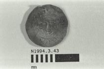 Coin, penny, part of a hoard found at White Lane, Greywell, Mapledurwell and Up Nately, Hampshire in 1989, issued by Henry III, minted by the moneyer Renaud in London, 1251-1272
