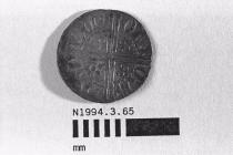 Coin, penny, part of a hoard found at White Lane, Greywell, Mapledurwell and Up Nately, Hampshire in 1989, issued by Henry III, minted by the moneyer Philip in Northampton, 1248-1250