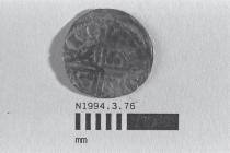 Coin, penny, part of a hoard found at White Lane, Greywell, Mapledurwell and Up Nately, Hampshire in 1989, issued by Henry III, minted by the moneyer Alein at Canterbury, Kent, 1251-1272