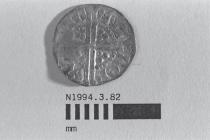 Coin, penny, part of a hoard found at White Lane, Greywell, Mapledurwell and Up Nately, Hampshire in 1989, issued by Henry III, minted by the moneyer Robert at Canterbury, Kent, 1251-1272