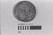 Coin, penny, part of a hoard found at White Lane, Greywell, Mapledurwell and Up Nately, Hampshire in 1989, issued by Alexander III in Scotland, minted by the moneyer Iohan in Berwick, now Berwick-upon-Tweed, Northumberland, 1250-1280