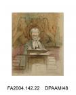Drawing, pencil, ink and watercolour, Lord Chief Justice Sir William Bovill seated in court, probably by Agnes Costeker, March 1872vol 2, page 23