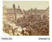 Photograph, sepia, showing the aftermath of fire at T Burberry and Sons store, Winchester Street, Basingstoke, Hampshire. 07.04.1905
