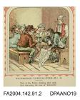 Coloured print, one of a series of nine cartoons satirising the Tichborne v Lushington trial, based on the nursery rhyme 'This is the house that Jack Built'. Depicts five working men sitting on benches at a table, drinking from tankards. One has a newsp