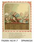 Coloured print, one of a series of nine cartoons satirising the Tichborne v Lushington trial, based on the nursery rhyme 'This is the house that Jack Built'. Depicts the Jury yawning, playing and asleep in the jury box. Circa 7 July-7 November 1871.vol