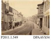 Photograph, sepia, showing a view of the High Street, Alton, Hampshire, 1850 - 1866