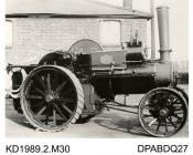 Photograph, black and white, shoing a spring mounted traction engine, built by Tasker and Co, Waterloo Foundry, Anna Valley, Abbotts Ann, Hampshire