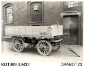 Photograph, black and white, showing a 4 wheel trailer, for Frederick Rose, Thwaite, Swaledale, North Yorkshire, built by Tasker and Co, Waterloo Foundry, Anna Valley, Abbotts Ann, Hampshire