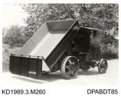 Photograph, black and white, shoing a tipper trailer and engine, for for Enderbury and Stoney Stouton Granite Co, Narborough, Leicester, built by Tasker and Co, Waterloo Foundry, Anna Valley, Abbotts Ann, Hampshire, 1919