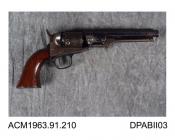 Revolver, .38 caliber six shot pocket pistol, made by Colt, Hartford, Connecticut, United States, about 1855