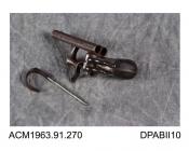 Pistol, double barrel side by side pinfire pocket pistol, Liege proof mark, made by Delvigue and Son, Belgium, about 1870