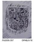 Brass rubbing, in black heel-ball, on white paper, shield bearing the coat of arms of the Septvans family, (Walter Septvans d.1642), church at Ash, Kent, by Herbert Druitt, 3 July 1899