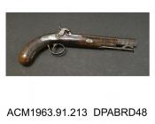 Pistol, double discharge officer's 12 gauge rifle pistol, side by side locks and single trigger to fire two superimposed loads, made by Le Page, France, 1832