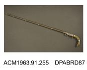 Gun, percussion walking stick gun, underhammer action, dogheaded handle, made on the continent, about 1845