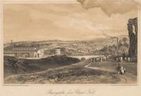 Print, lithograph, Basingstoke from Chapel Field, ie from the north, lithographed by Newman and Co, 48 Watling Street, London, published by G Pidgeon, bookseller, Basingstoke, Hampshire, 1840s?
The picture has Basingstoke Station and the London and Sout