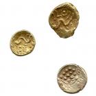 A hoard of three Iron Age gold staters found in the Winchester area, by metal-detectorist Kevan Halls