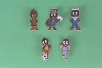 Badge, 5 Robertson's Golly badges, enamelled, c1980
the badges are; a brownie, american football player, postman, sailor and a jogger