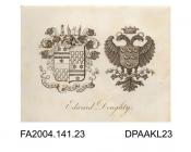 Engraving, the family coats of arms for Sir Edward Doughtyvol 1, page 4 - The Family and Connections