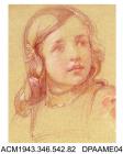 Drawing, pencil drawing on paper in red, purple and white, two unidentified young girls, drawn by William Herbert Allen, of Farnham, Surrey, 1880s-1940s