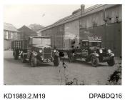 Photograph, black and white, showing two lorries, for Chaplins Limited, storage and removals, built by Tasker and Co, Waterloo Foundry, Anna valley, Abbotts Ann, Hampshire