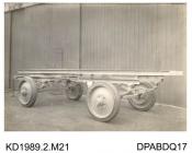 Photograph, black and white, showing a 4 wheel trailer, built by Tasker and Co, Waterloo Foundry, Anna Valley, Abbotts Ann, Hampshire