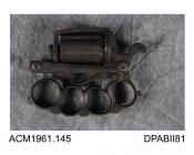 Revolver, knuckleduster pinfire pistol, Dolne patent, with bayonet, carried by a Mr Edwards, a ship's doctor, in lawless neighbourhoods in the 1900s, made in Belgium, about 1880