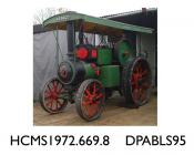 Engine, traction engine,The Little Giant, Vehicle Registration No: AP 9027, Class C Compound Road Locomotive, body and boiler painted green with yellow line, flywheel rim black with red line, wheels red with yellow line, 'Frank Duke Builder and Contract