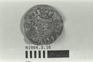 Coin, penny, part of a hoard found at White Lane, Greywell, Mapledurwell and Up Nately, Hampshire in 1989, issued by Henry III, minted by moneyer Willem at Canterbury, Kent, 1248-1250