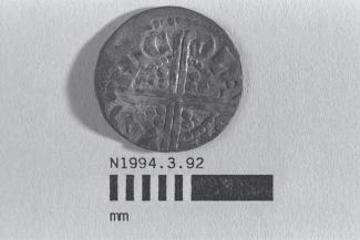 Coin, penny, part of a hoard found at White Lane, Greywell, Mapledurwell and Up Nately, Hampshire in 1989, issued by Henry III, minted by the moneyer Nicole at London, 1248-1250