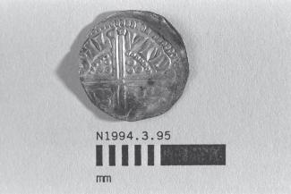 Coin, penny, part of a hoard found at White Lane, Greywell, Mapledurwell and Up Nately, Hampshire in 1989, issued by Henry III, minted by the moneyer Ricard at London, 1251-1272