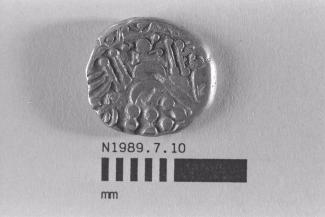 Coin, stater, part of a hoard found by a metal detector at Ironshill, Lyndhurst, Hampshire, issued 1st century BC