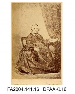 Photograph, copy of a daguerrotype, Lady Doughty seated by writing table, copy taken by Lucas and Tuck of Londonvol 1, page 4 - The Family and Connections