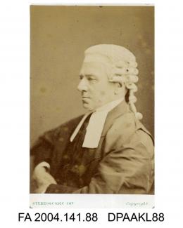 Photograph, Sir Henry Hawkins QC, barrister, head and shoulders, wearing legal dress, taken by the London Stereoscopic and Photographic Company, circa 1873vol 1, page 14 - Judge, Counsel, Solicitors engaged, on the Trial, in the Court of Common Pleas
