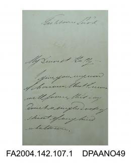 Photograph, first page of a letter from Roger Tichborne to his cousin, Miss Katherine Doughty, 3 February 1852vol 2, page 108