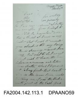 Photograph, first page of a letter written by the Claimant to Mr William Gibbes, solicitor in Wagga Wagga, Australia, 14 March 1866vol 2, page 114