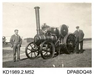 Photograph, black and white, showing a class B1 traction engine with Grandad Norridge, built by Tasker and Co, Waterloo Foundry, Anna Valley, Abbotts Ann, Hampshire